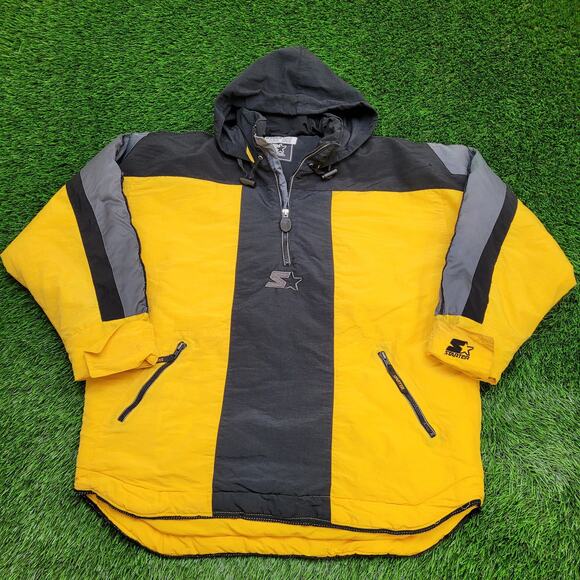 Vintage 90s Starter Hooded Jacket 2XL/3XL 27x31 Yellow Black Gray - Picture 1 of 16